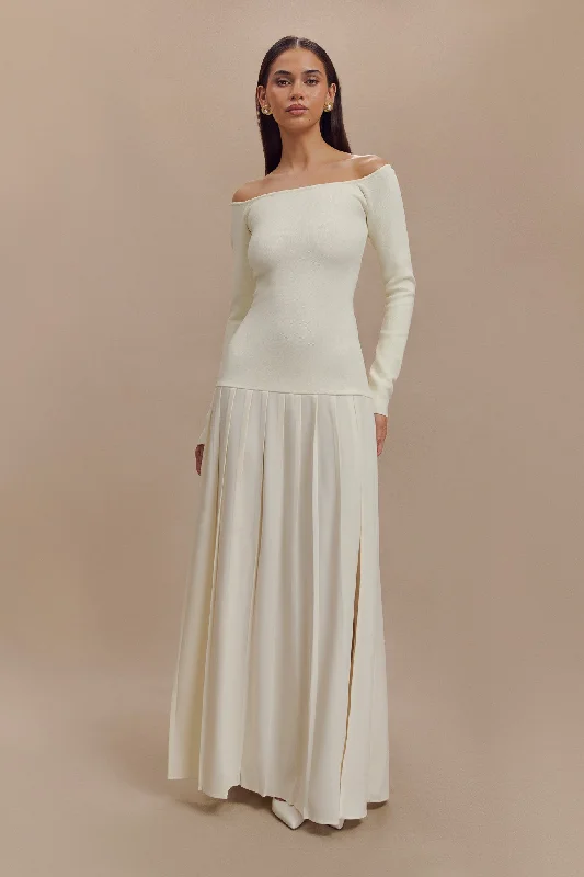 Bargain Blast Presley Knit Off Shoulder Maxi Dress - Ivory