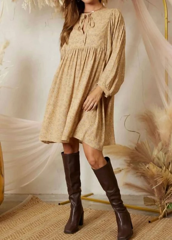Closeout Sale Sabrina Flowy Dress In Beige