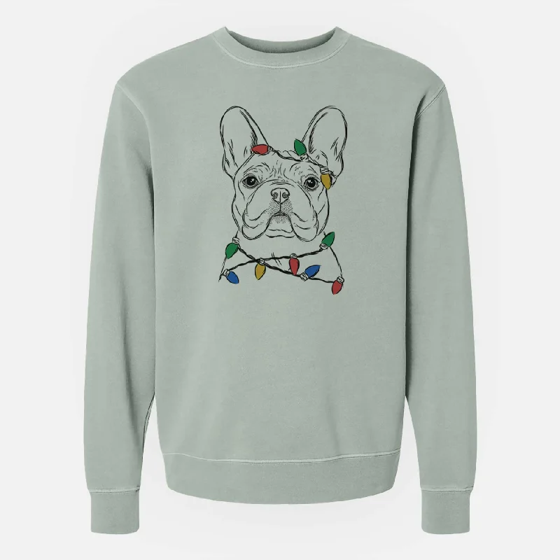 Deal Frenzy Christmas Lights Franco the French Bulldog - Unisex Pigment Dyed Crew Sweatshirt