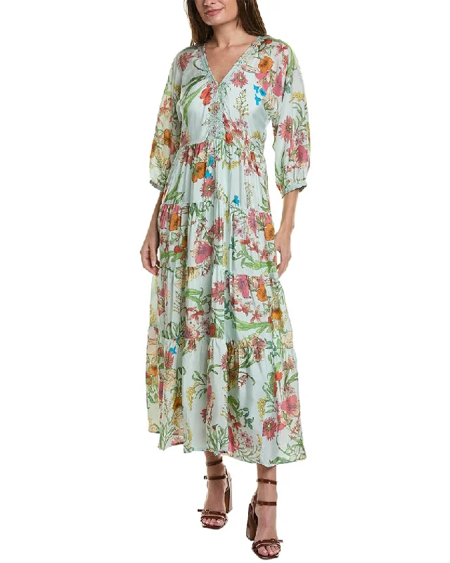 Shop and Save Johnny Was Liliana Dolman Tiered Silk Dress