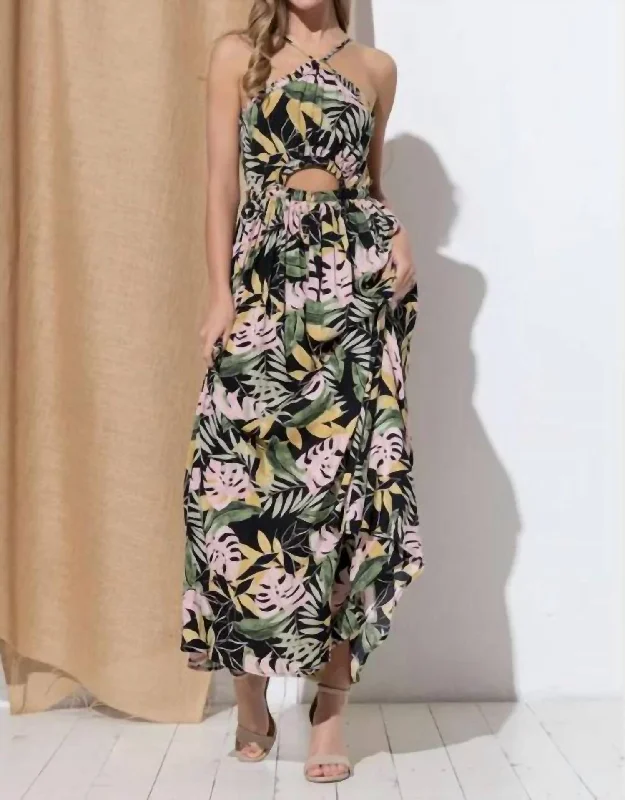 Act Now Lindsay Maxi Dress In Black Multi