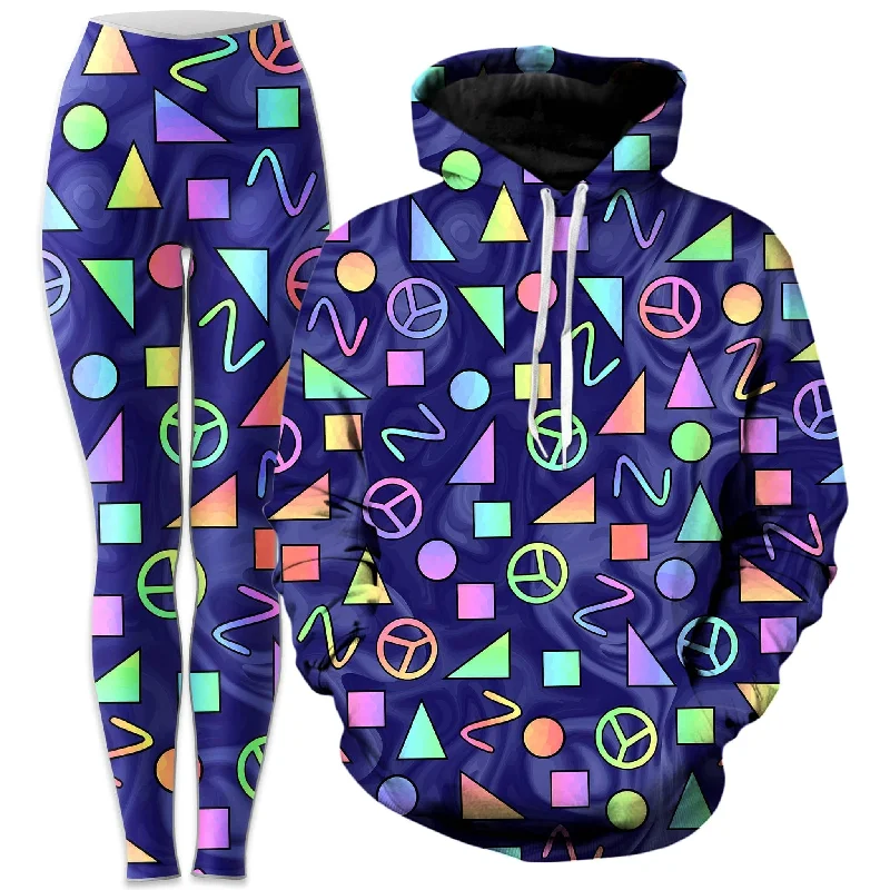 Special Discount Retro Shapes Peace Symbols Blue Hoodie and Leggings Combo