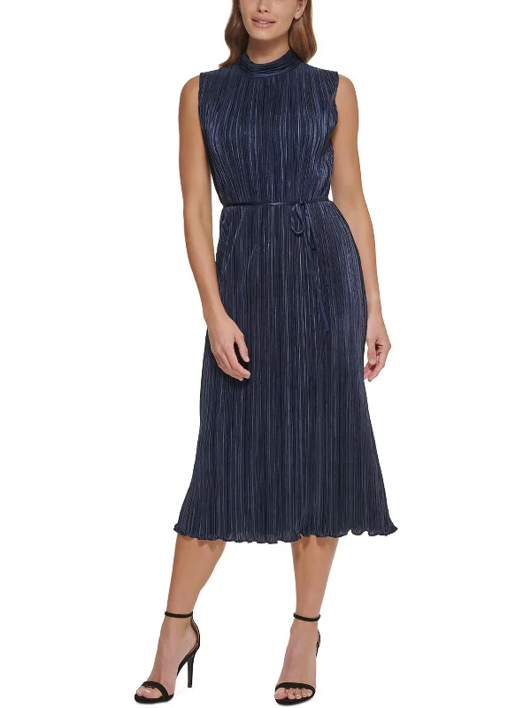 Instant Discount Womens Satin Pleated Midi Dress