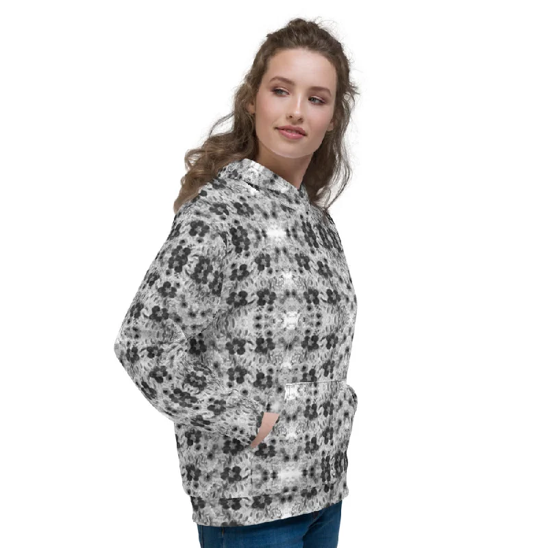 New Arrival Black Floral Print Unisex Hoodie, Flower Print Unisex Premium Quality Hoodie-Made in EU/MX