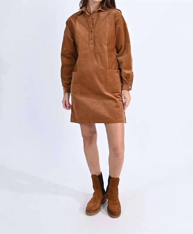 Deep Discounts Sipping Cider Dress In Camel