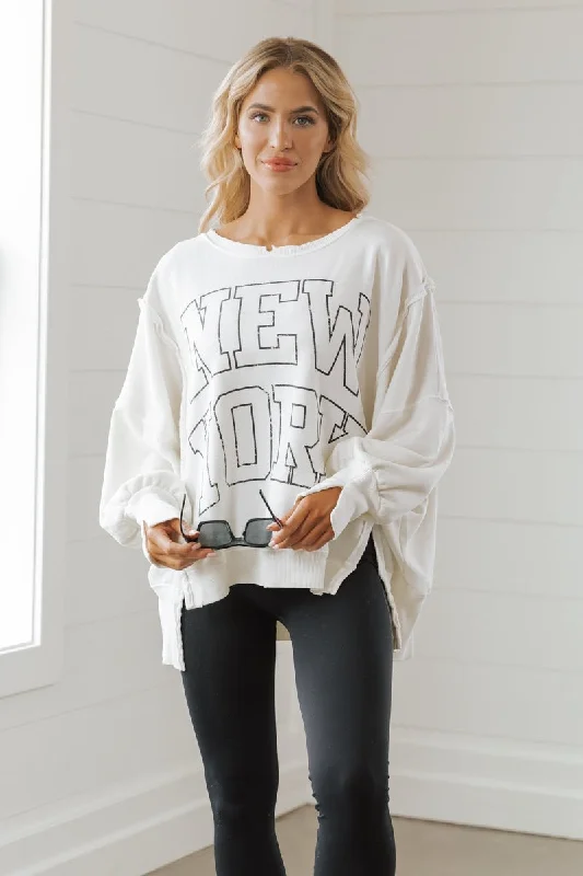 Early Access Free People Cream New York Pullover Sweatshirt