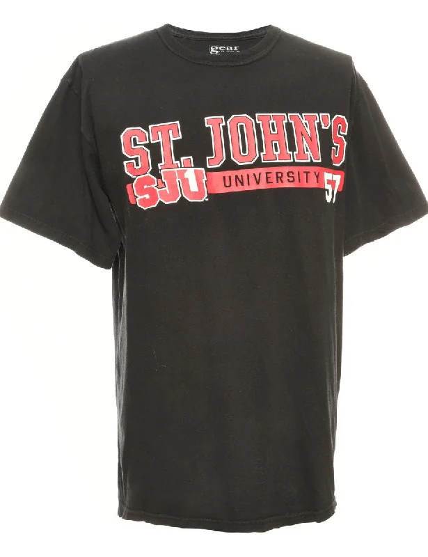 Fantastic Offers St.John University Black Printed T-shirt - L