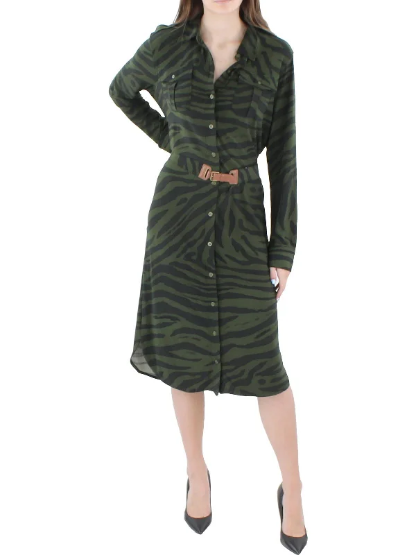 Factory Direct Sale Womens Animal Print Knee Shirtdress