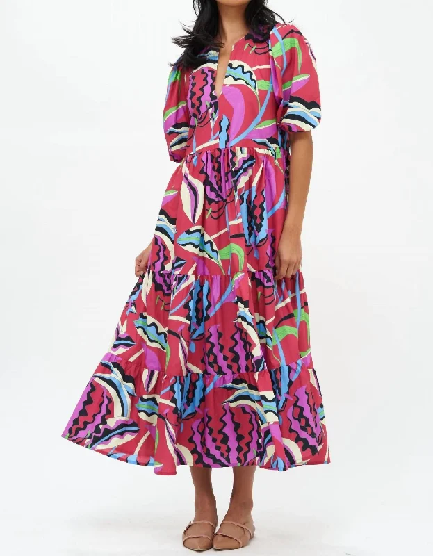 Buy Now Puff Sleeve Maxi Dress In Rhubarb Fergana