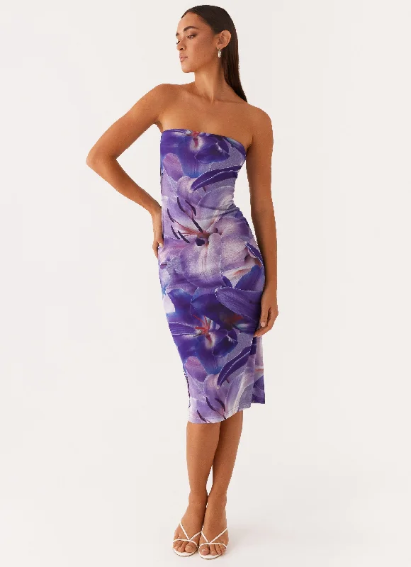 Time-Limited Offer Ozelia Tube Midi Dress - Purple White Lilly