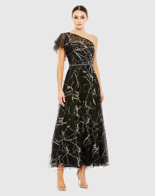 Instant Discount Two Tone One Shoulder A Line Dress