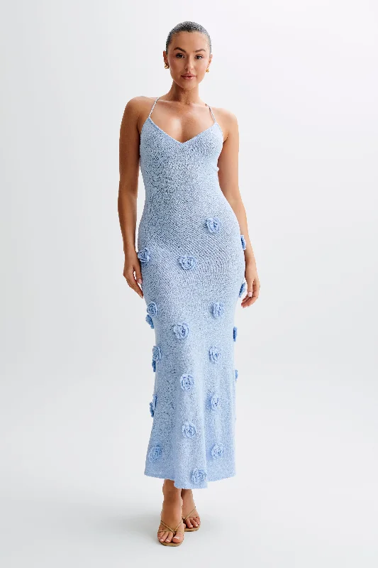 Low Prices Suki Knit Maxi Dress With Flowers - Light Blue