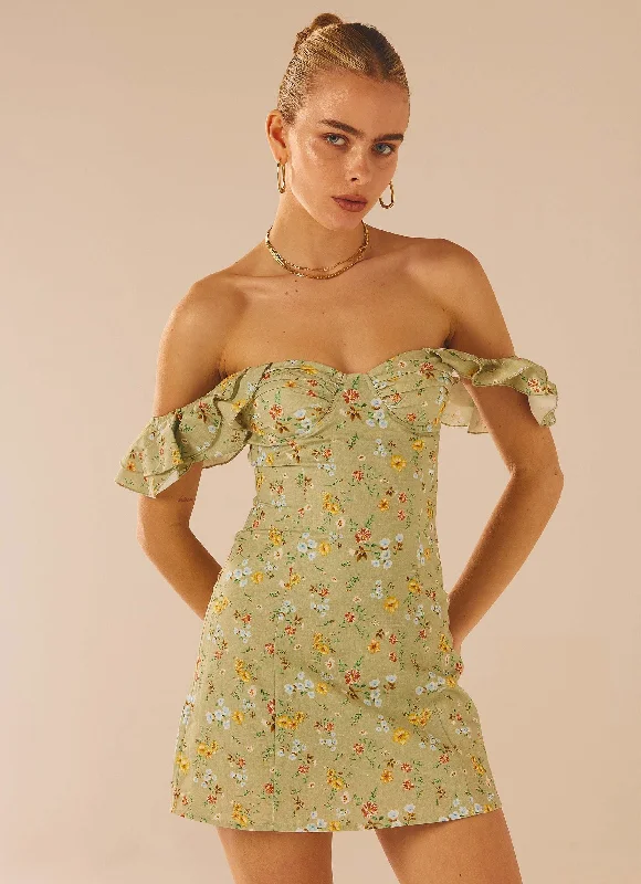 Price Blitz The Chateau Mini Dress - Sage Floral