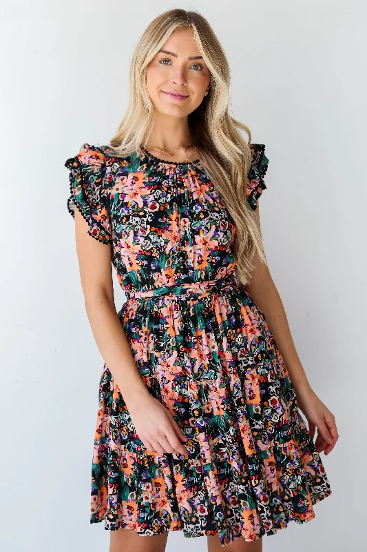Price Rollback FINAL SALE - Moment Of Beauty Black Tiered Floral Mini Dress