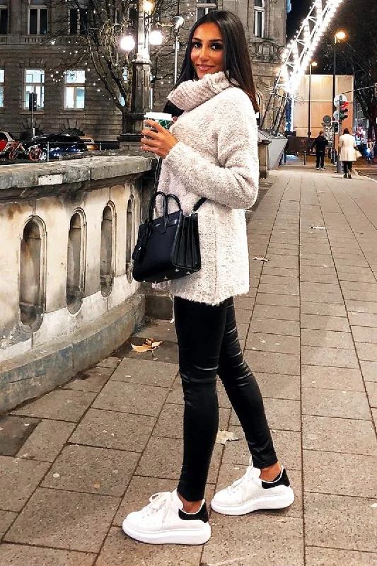 Special Discount Cream Knitted Borg Oversized Roll Neck Jumper - Ebbie