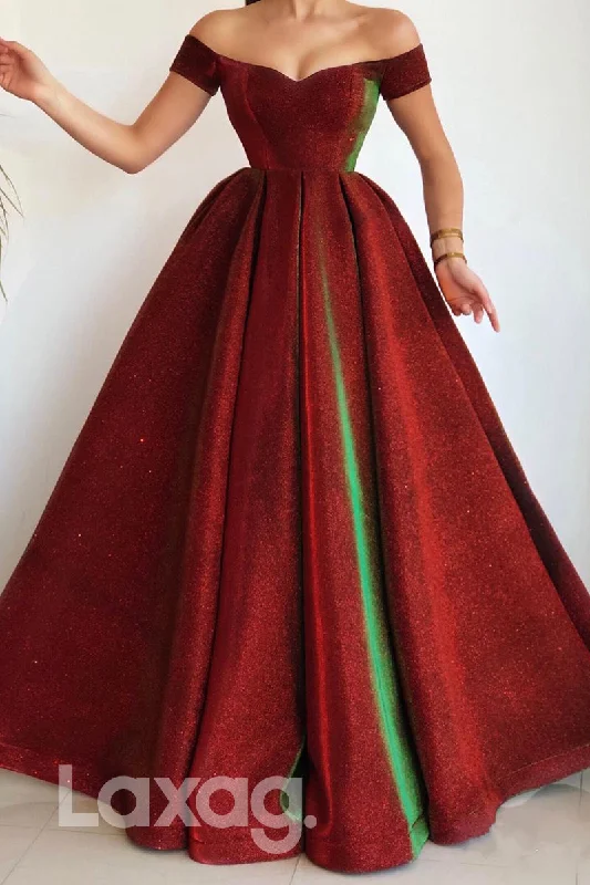 Instant Savings 18709 - Glitter Off-Shoulder Special Occasion Strapless A-Line Dress