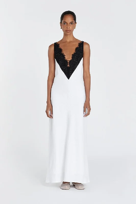 Massive Deals HAZEL WHITE LACE LINEN MIDI DRESS