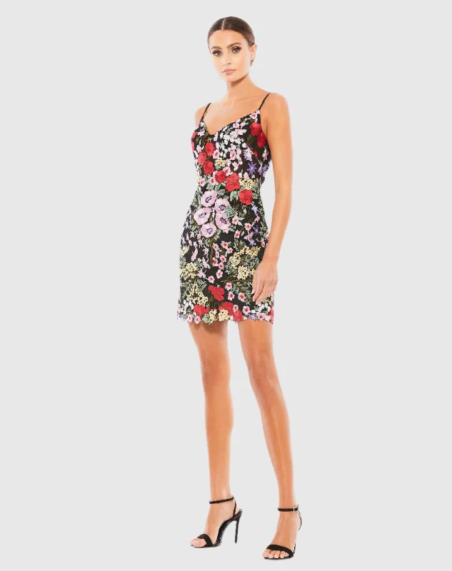 New Deals Floral Embroidered Lace-Up Mini Dress
