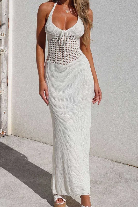 Lowest Price Halter Neck Backless Crochet Knit Dress