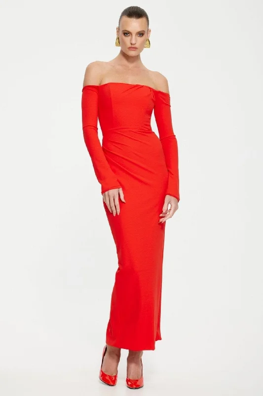 Hurry In Kristie Midi Dress - Cherry Red