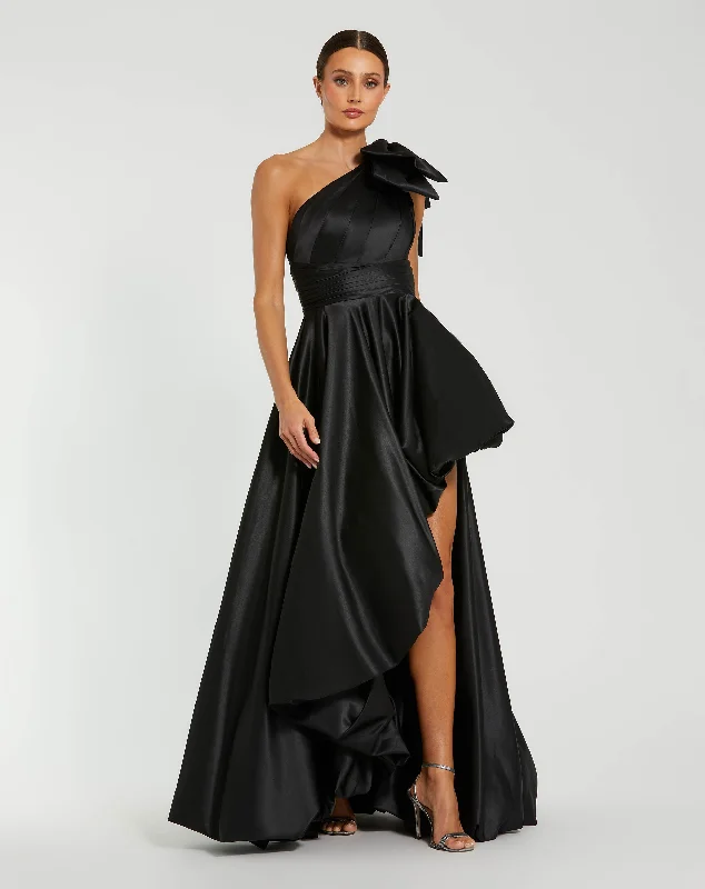 Buy More, Save More Black Satin One Shoulder Bow Gown