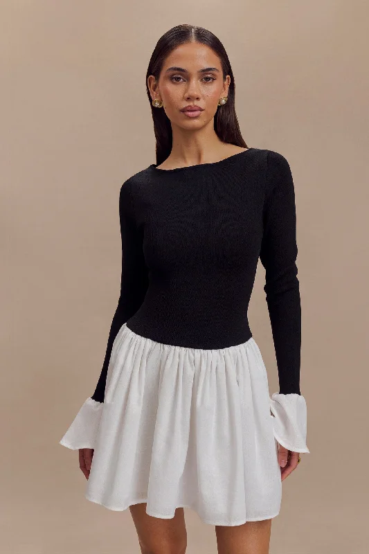 Amazing Deals Sansa Knit And Linen Mini Dress - Black & White