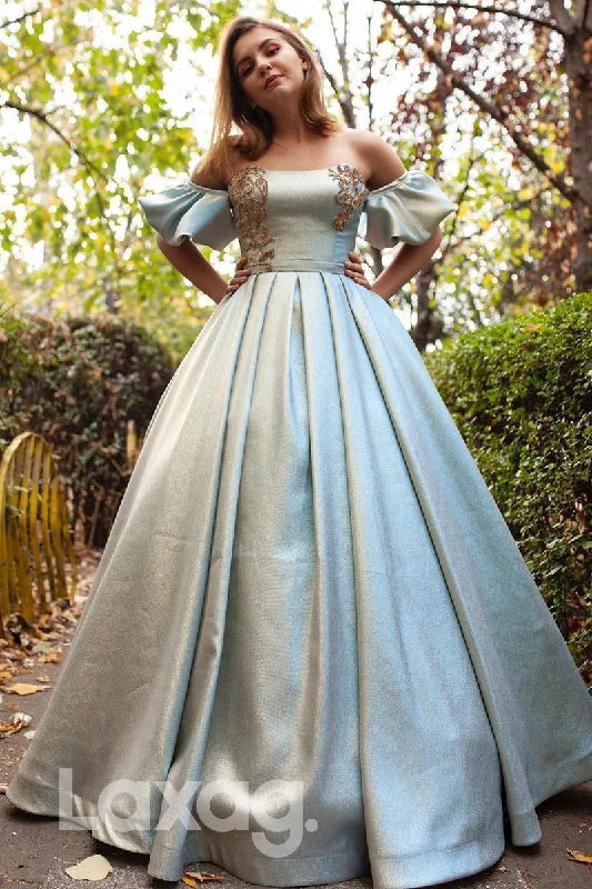 New Arrival 17772 - Off Shoulder Short Sleeveless Appliques Long Prom Ball Gown