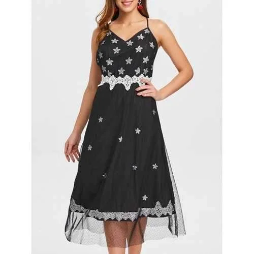 Special Promotion Lace Panel Flower Backless Dress - Black Xl