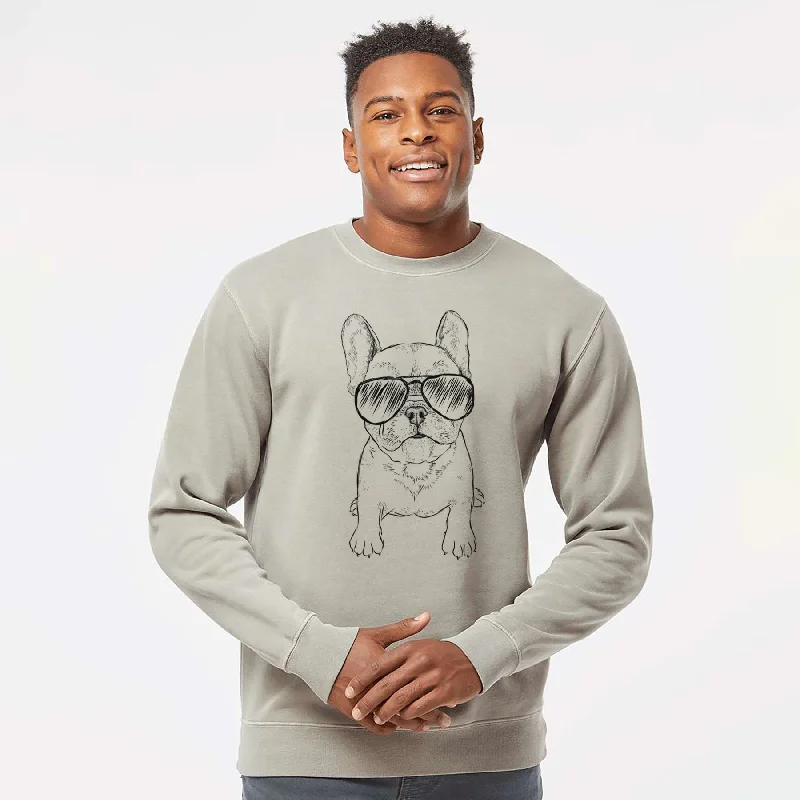 Year-End Clearance Aviator Puppy Pierre the French Bulldog - Unisex Pigment Dyed Crew Sweatshirt