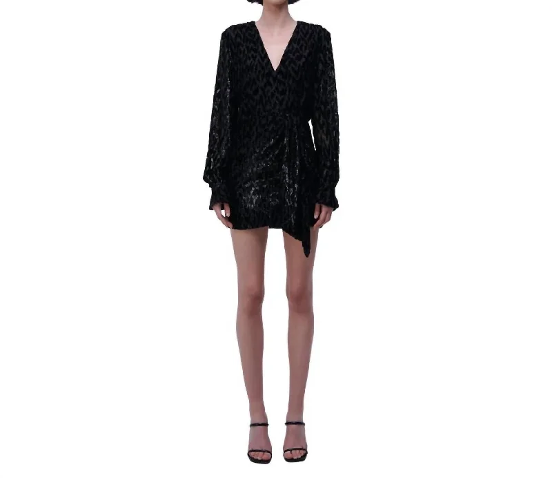 Flash Deals Camryn Metallic Burnout Long Sleeve Minidress In Black