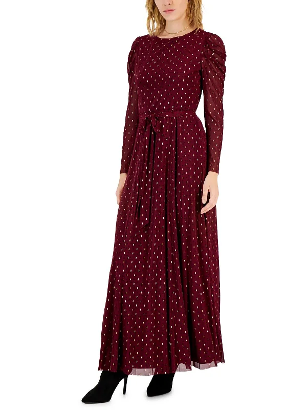 Bargain Bin Womens Mesh Foil Dot Maxi Dress