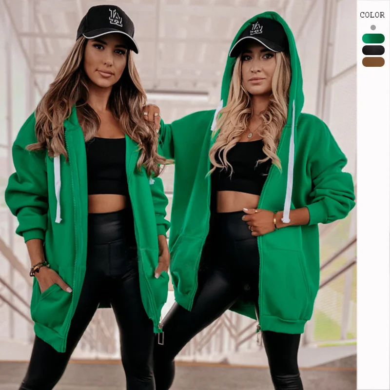 Overstock Sale Autumn Winter Women Casual Solid Color Hooded Cardigan Coat