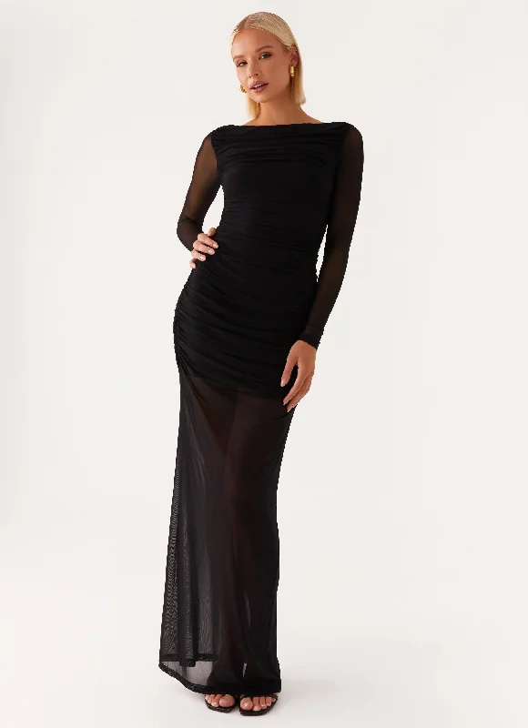 Closeout Truly you Mesh Maxi Dress - Black