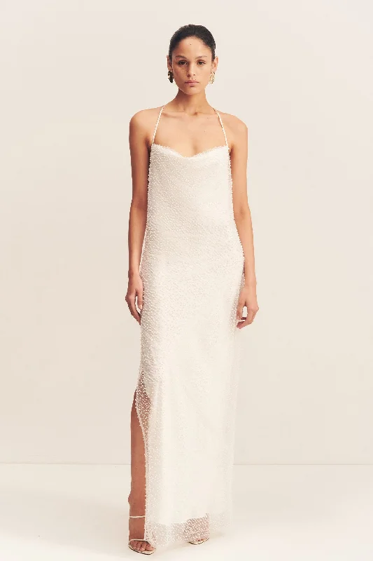 Savings Bonanza IRIDESCENT DOUBLE COWL OPEN BACK MAXI DRESS