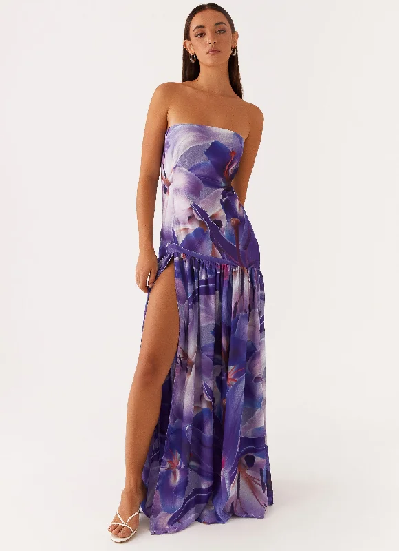 Price Slash Eden Strapless Maxi Dress - Purple White Lilly