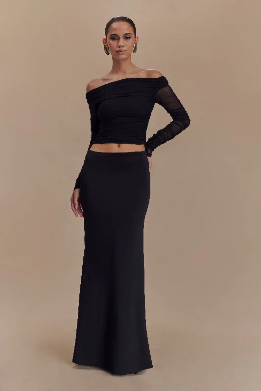 Overstock Darla Mesh And Slinky Off Shoulder Maxi Dress - Black