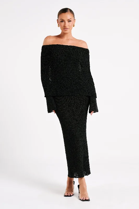Extra Savings Marisol Off Shoulder Boucle Maxi Dress - Black