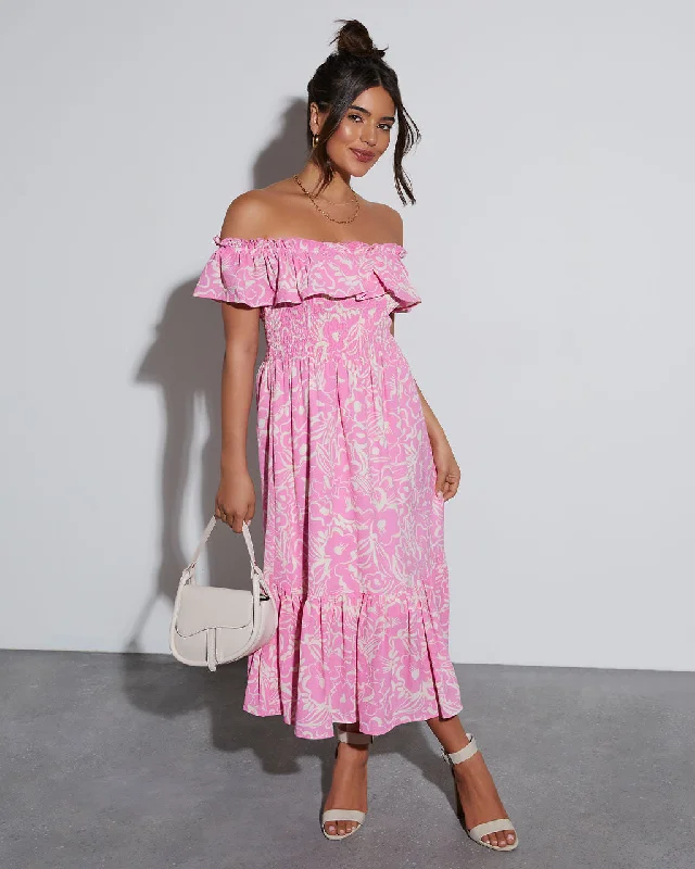 Final Markdown Levana Printed Off The Shoulder Midi Dress