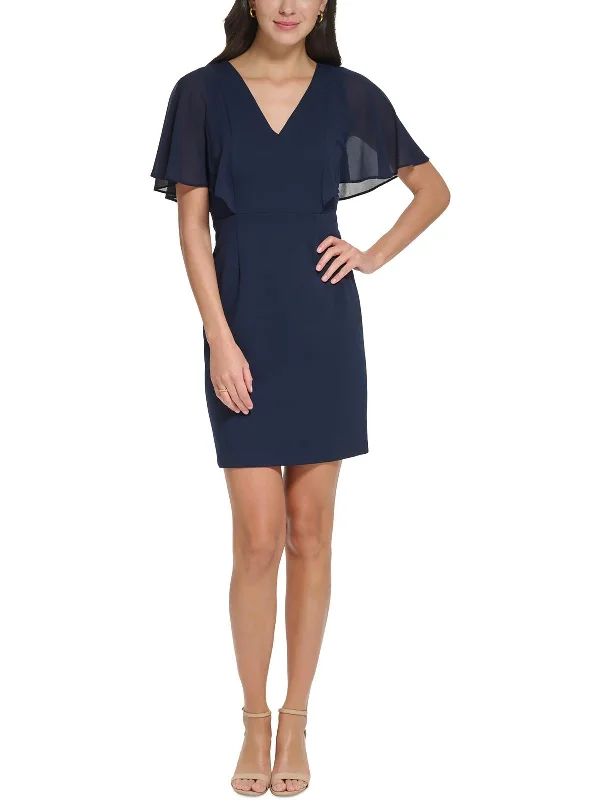 Special Savings Petites Womens V Neck Mini Sheath Dress