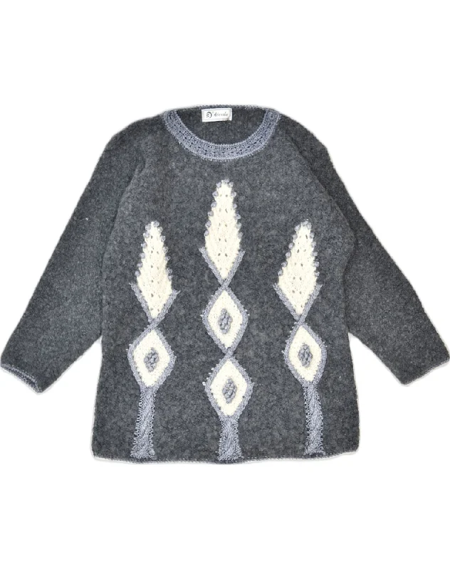 Deal Explosion VINTAGE Womens Boat Neck Jumper Sweater UK 18 XL Grey Argyle/Diamond Wool