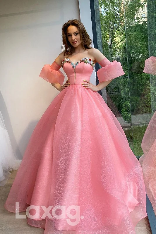Act Now 17758 - Beaded Sparkly Sweetheart A-Line Dress With Bell Sleeved