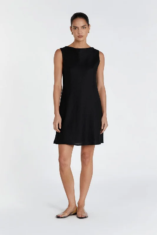 Special Discount HARMONY BLACK COWL LINEN MINI DRESS