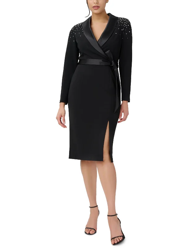 Blowout Deals Womens Tuxedo Satin Trim Sheath Dress