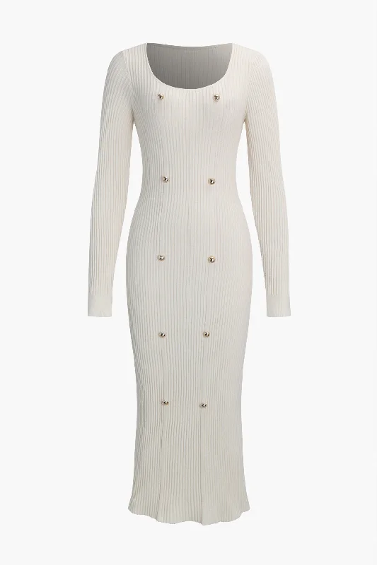 Stock Up and Save Knitted Metallic Long Sleeve Sweater Dress