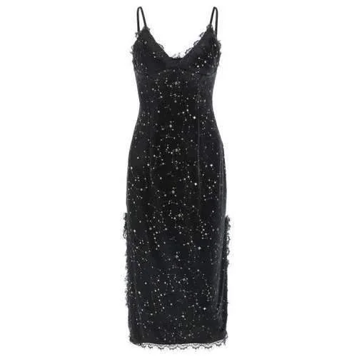 Flash Deals Stars Rivets Cami Straps Velvet Dress - Black 2xl