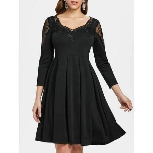 Grand Opening Sale Mesh Insert High Waist Dress - Black S
