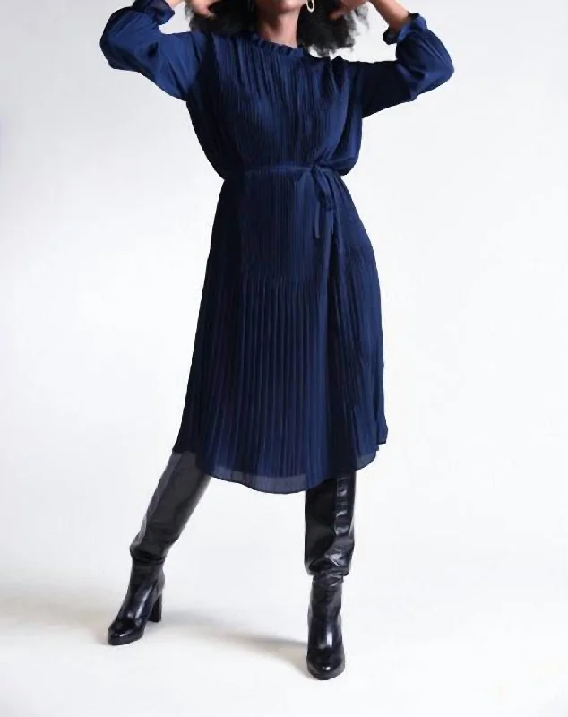 Limited Quantity Pleated Royal Dress In Dark Navy