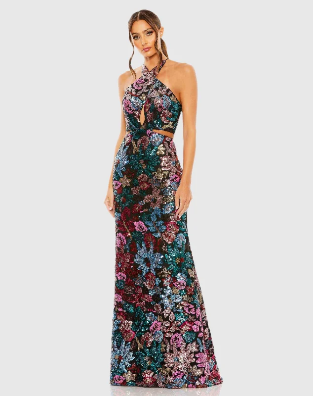 New Markdowns Sequin Embellished Cross Neck Gown