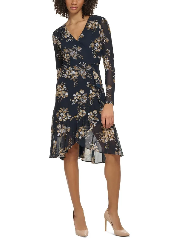 Bargain Prices Womens Faux Wrap Ruffles Wrap Dress