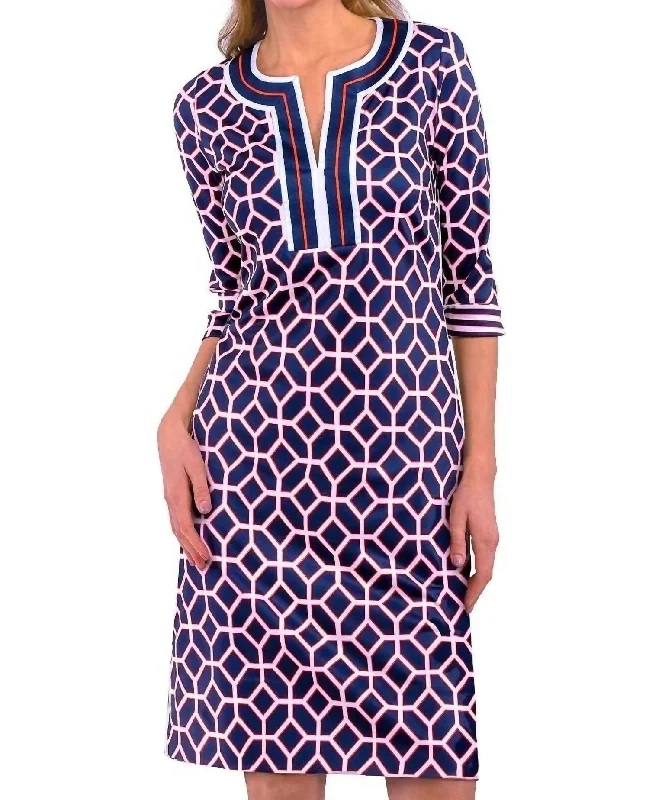 Special Offer Split Neck Dress Jersey In Navy